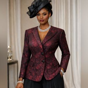 Evan Picone black label Women Black and Red Lace Blazer size 14